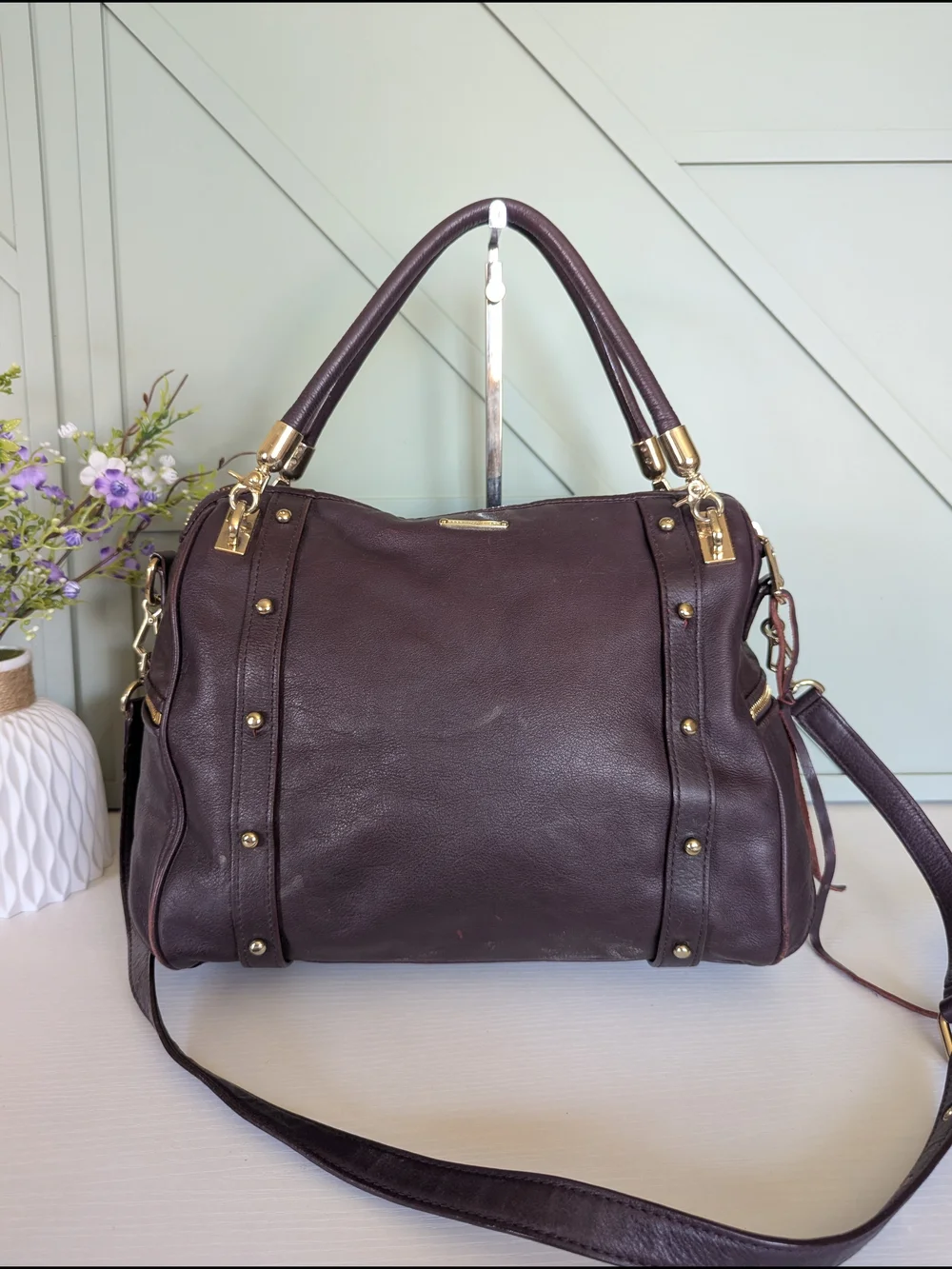 Rebecca Minkoff Plum Leather Shoulder Satchel with Gold Hardware